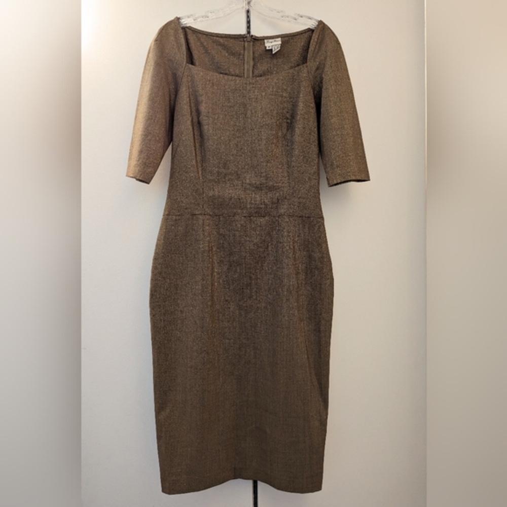 🆕 NWOT Tracy Reese gold metallic elbow length sleeve sheath with stretch